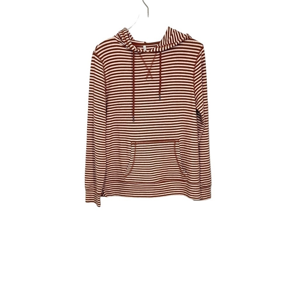 Z Supply Brick Red/Cream Striped Hoodie Kangaroo Pocket Rope Ties Size M - Picture 5 of 13